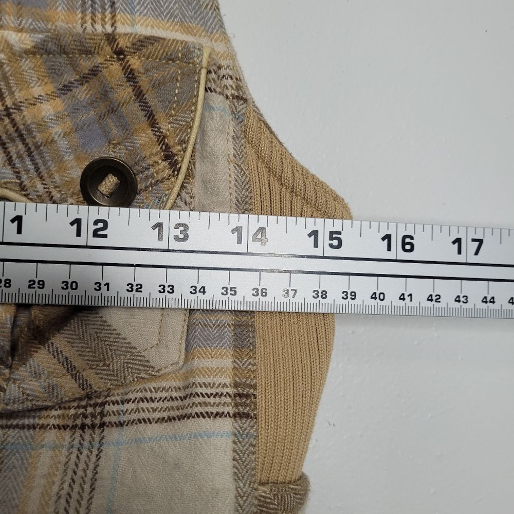 Y2k tan plaid zip front preppy pockets emo form fitting vest size medium - Picture 5 of 8
